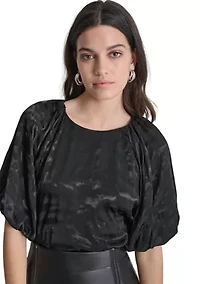 Women's Puff Sleeve Animal Jacquard Blouse