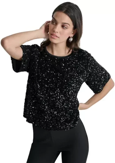 Women's Short Sleeve Velvet Top