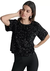 Women's Short Sleeve Velvet Top