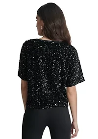 Women's Short Sleeve Velvet Top