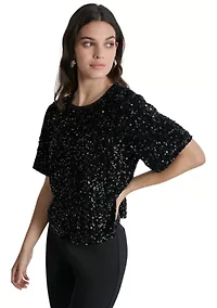 Women's Short Sleeve Velvet Top