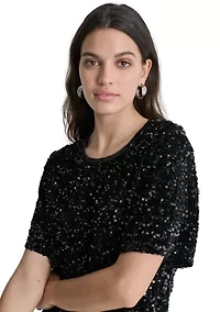 Women's Short Sleeve Velvet Top