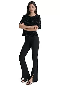 Women's Short Sleeve Velvet Top