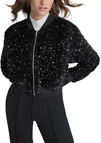 Women's Long Sleeve Velvet Sequin Bomber Jacket