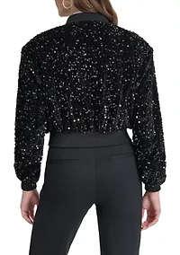 Women's Long Sleeve Velvet Sequin Bomber Jacket