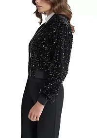 Women's Long Sleeve Velvet Sequin Bomber Jacket