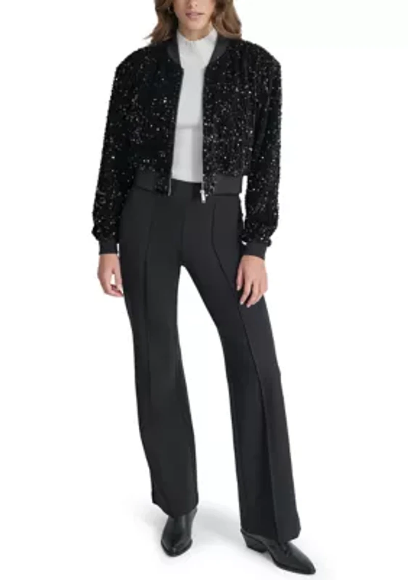 Women's Long Sleeve Velvet Sequin Bomber Jacket