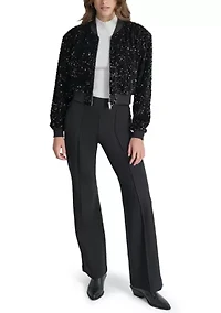Women's Long Sleeve Velvet Sequin Bomber Jacket
