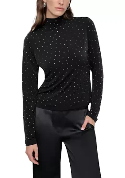 Women's Long Sleeve Stud Mesh Knit Top