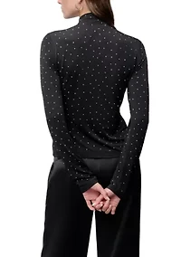 Women's Long Sleeve Stud Mesh Knit Top
