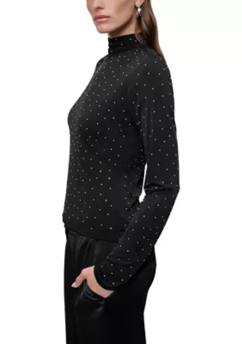 Women's Long Sleeve Stud Mesh Knit Top