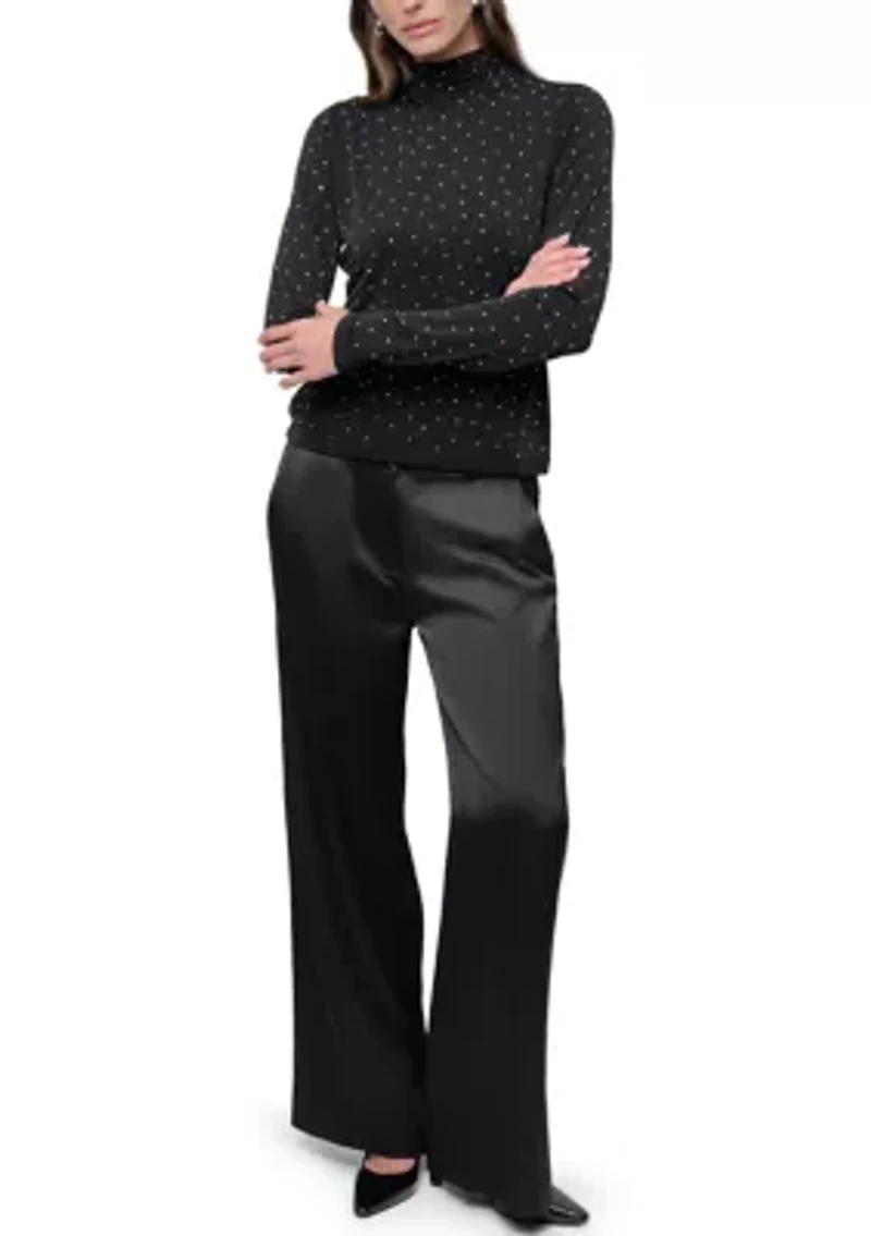 Women's Long Sleeve Stud Mesh Knit Top