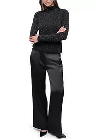 Women's Long Sleeve Stud Mesh Knit Top