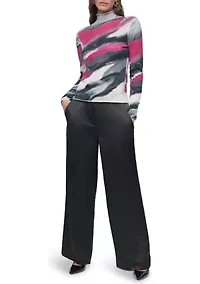 Women's Long Sleeve Brushstroke Mock Neck Sweater