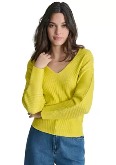 Women's Long Sleeve Ribbed V-Neck Sweater