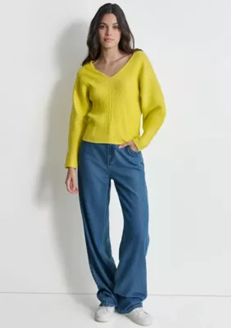 Women's Long Sleeve Ribbed V-Neck Sweater