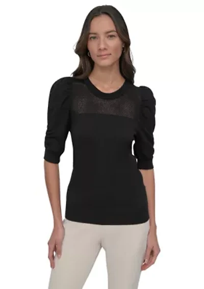 Women's Short Puff Sleeve Pullover Sweater