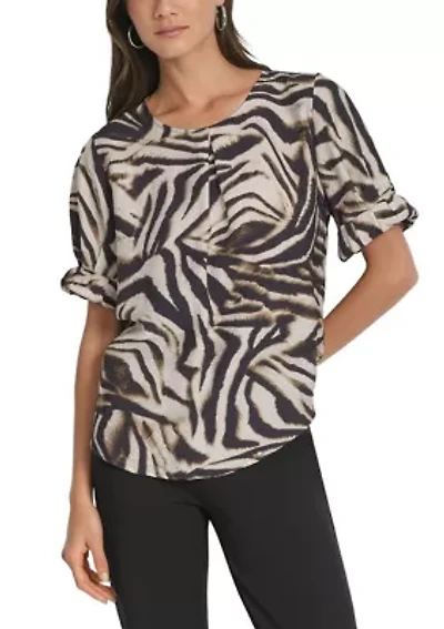 Women's Invisible Pleated Printed Blouse