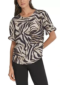 Women's Invisible Pleated Printed Blouse