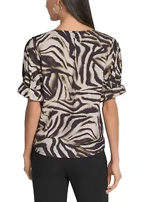 Women's Invisible Pleated Printed Blouse