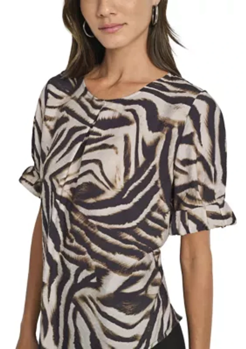 Women's Invisible Pleated Printed Blouse