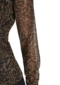 Women's Printed Pleated Mesh V-Neck Blouse