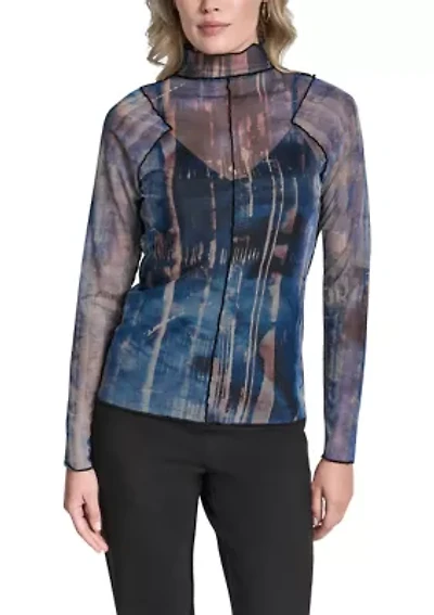 Women's Long Sleeve Printed Mesh Top