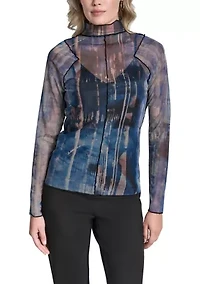 Women's Long Sleeve Printed Mesh Top