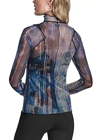 Women's Long Sleeve Printed Mesh Top