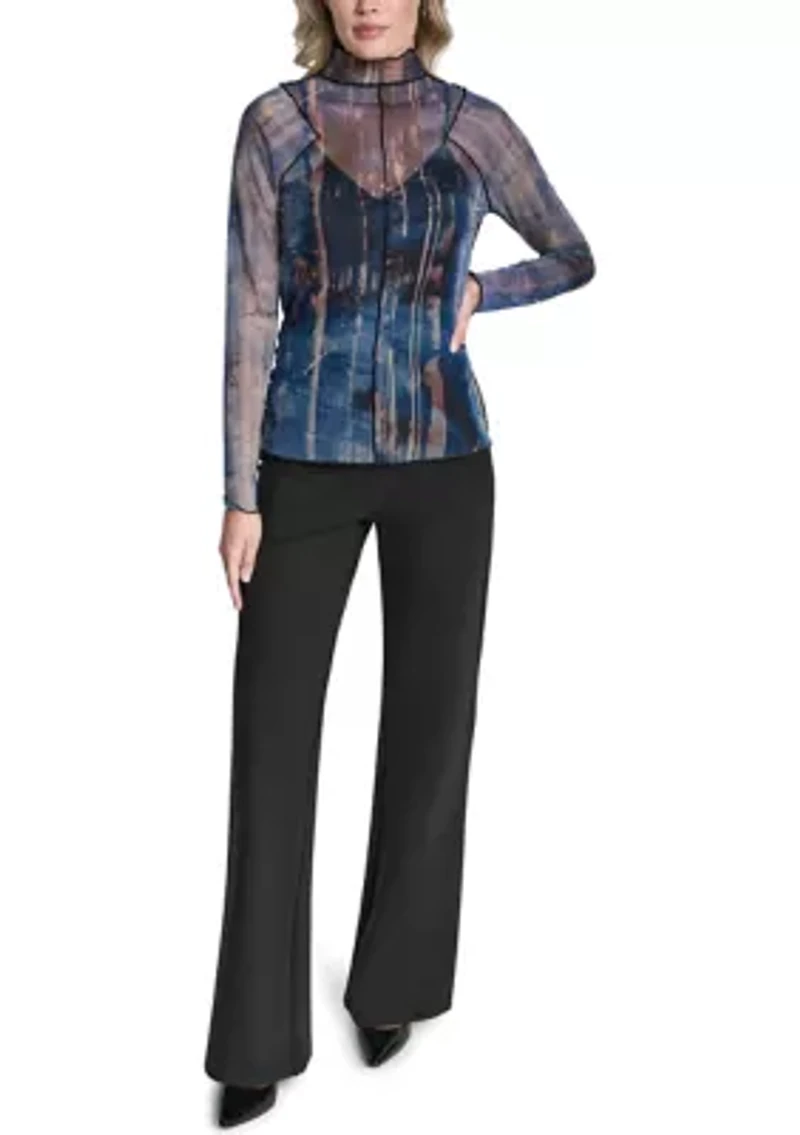 Women's Long Sleeve Printed Mesh Top