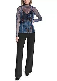 Women's Long Sleeve Printed Mesh Top