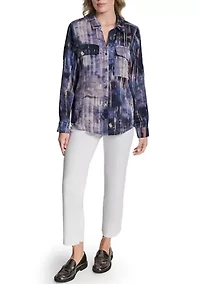 Women's Roll Sleeve Printed Utility Blouse