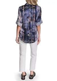 Women's Roll Sleeve Printed Utility Blouse