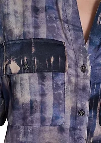 Women's Roll Sleeve Printed Utility Blouse