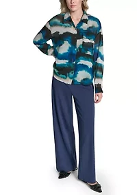 Women's Long Sleeve Marble Print Blouse