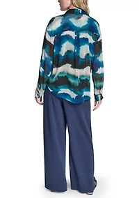 Women's Long Sleeve Marble Print Blouse