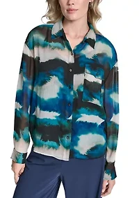 Women's Long Sleeve Marble Print Blouse