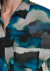 Women's Long Sleeve Marble Print Blouse