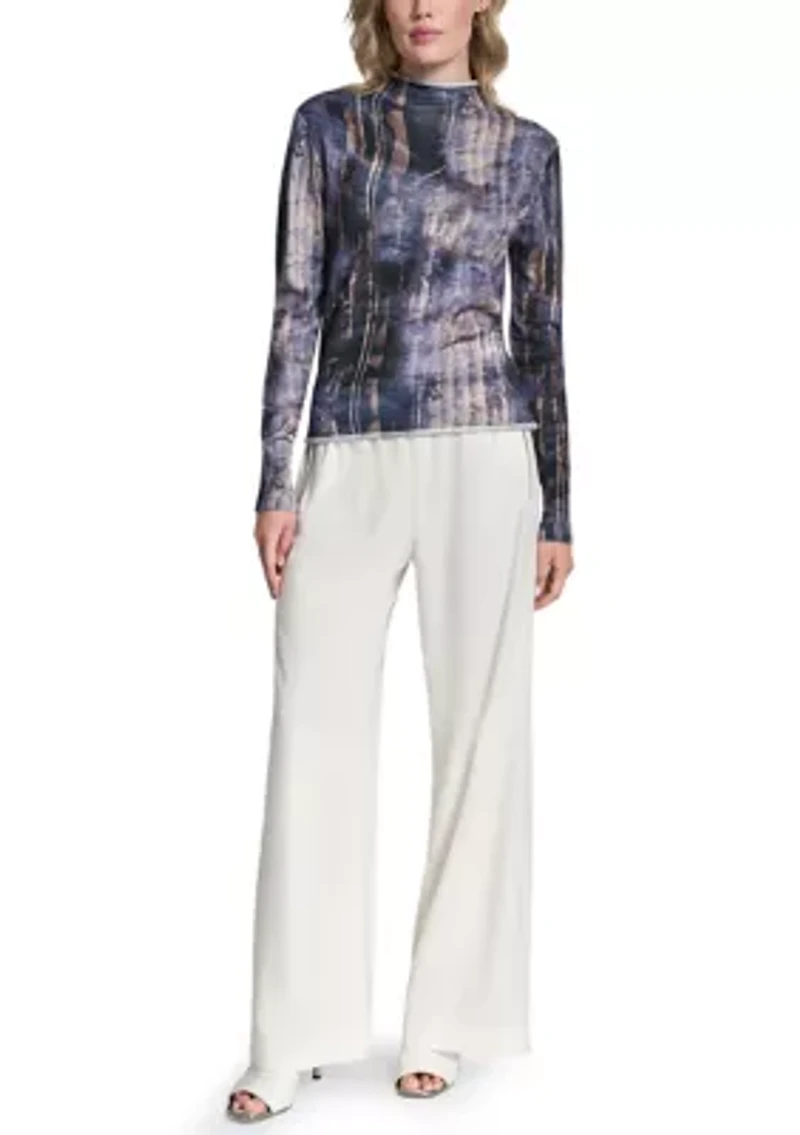 Women's Funnel Neck Marble Print Sweater