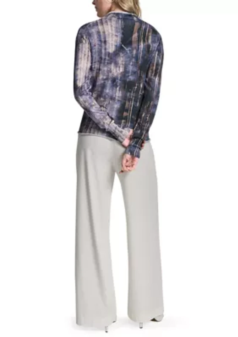 Women's Funnel Neck Marble Print Sweater