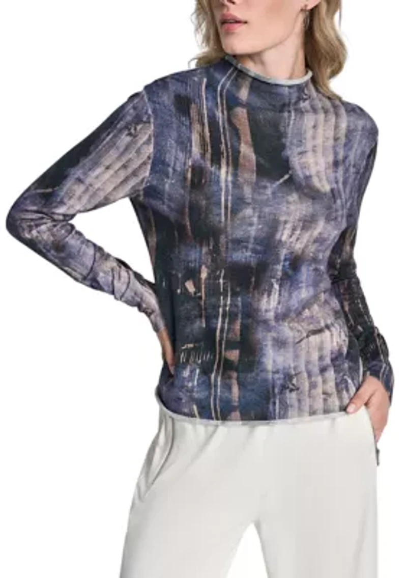 Women's Funnel Neck Marble Print Sweater