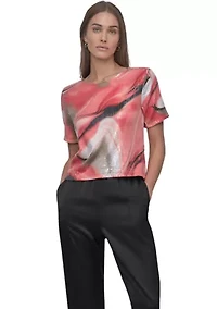 Women's Marble Printed Sequin T-Shirt
