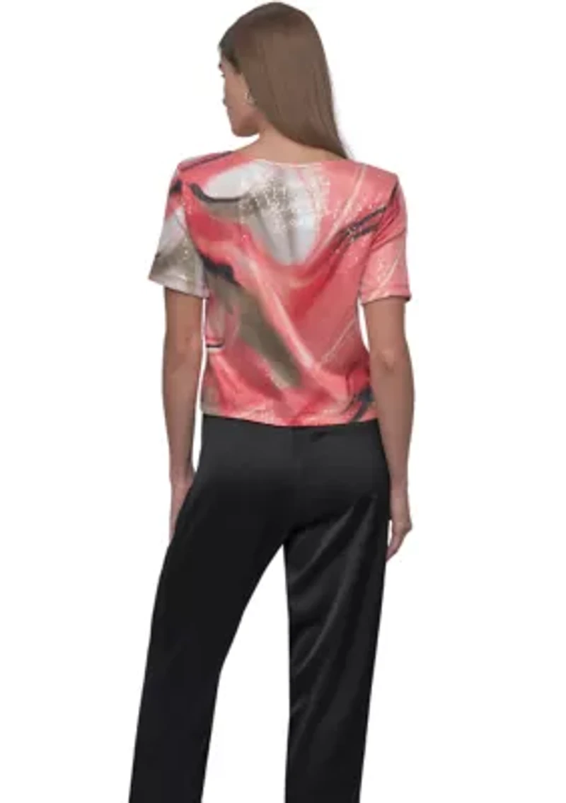 Women's Marble Printed Sequin T-Shirt
