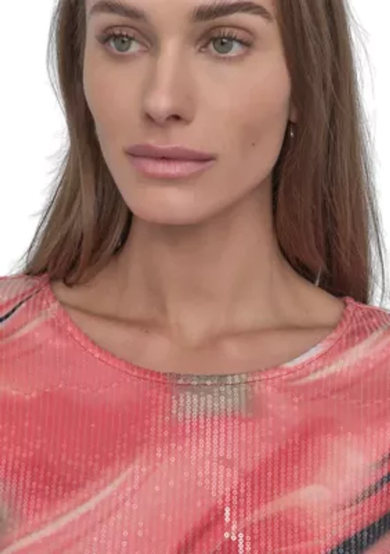 Women's Marble Printed Sequin T-Shirt