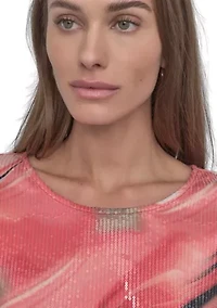 Women's Marble Printed Sequin T-Shirt