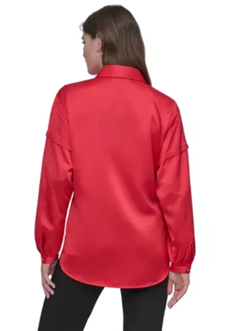 Women's Long Sleeve Tie Front Shirt