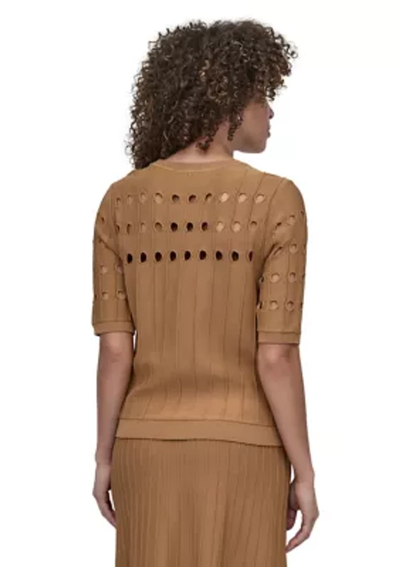 Women's Crew Neck Cutout Sweater