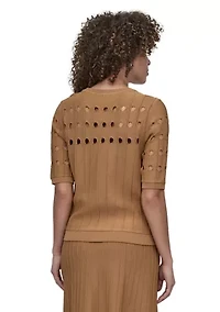 Women's Crew Neck Cutout Sweater
