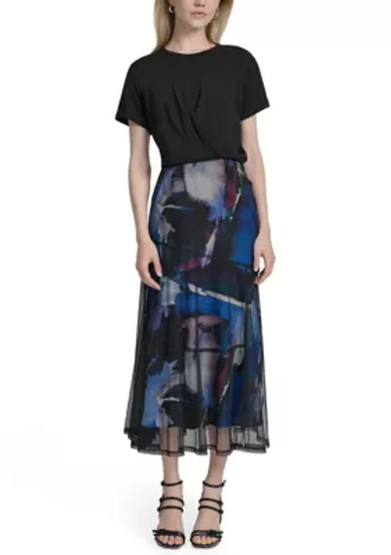 Women's Short Sleeve Printed Midi Dress