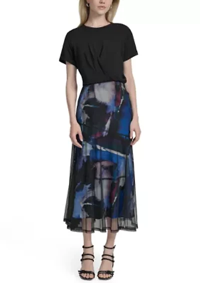 Women's Short Sleeve Printed Midi Dress